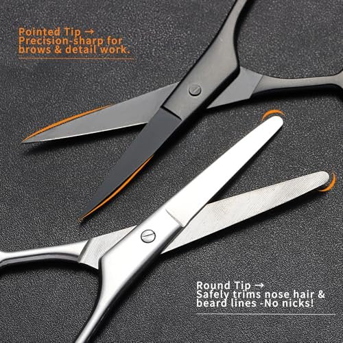 2PCS Small Grooming Scissors for Men and Women, Facial Hair Trimming Scissors with Straight & Rounded Safety Tips for Eyebrows, Nose Hair, Beard, Mustache, Eyelashes, and Ear Hair - Silver & Black - görsel 12