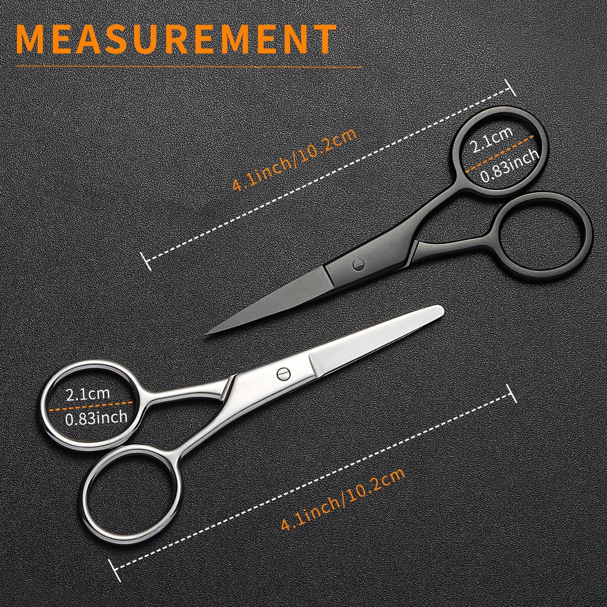 2PCS Small Grooming Scissors for Men and Women, Facial Hair Trimming Scissors with Straight & Rounded Safety Tips for Eyebrows, Nose Hair, Beard, Mustache, Eyelashes, and Ear Hair - Silver & Black - görsel 3