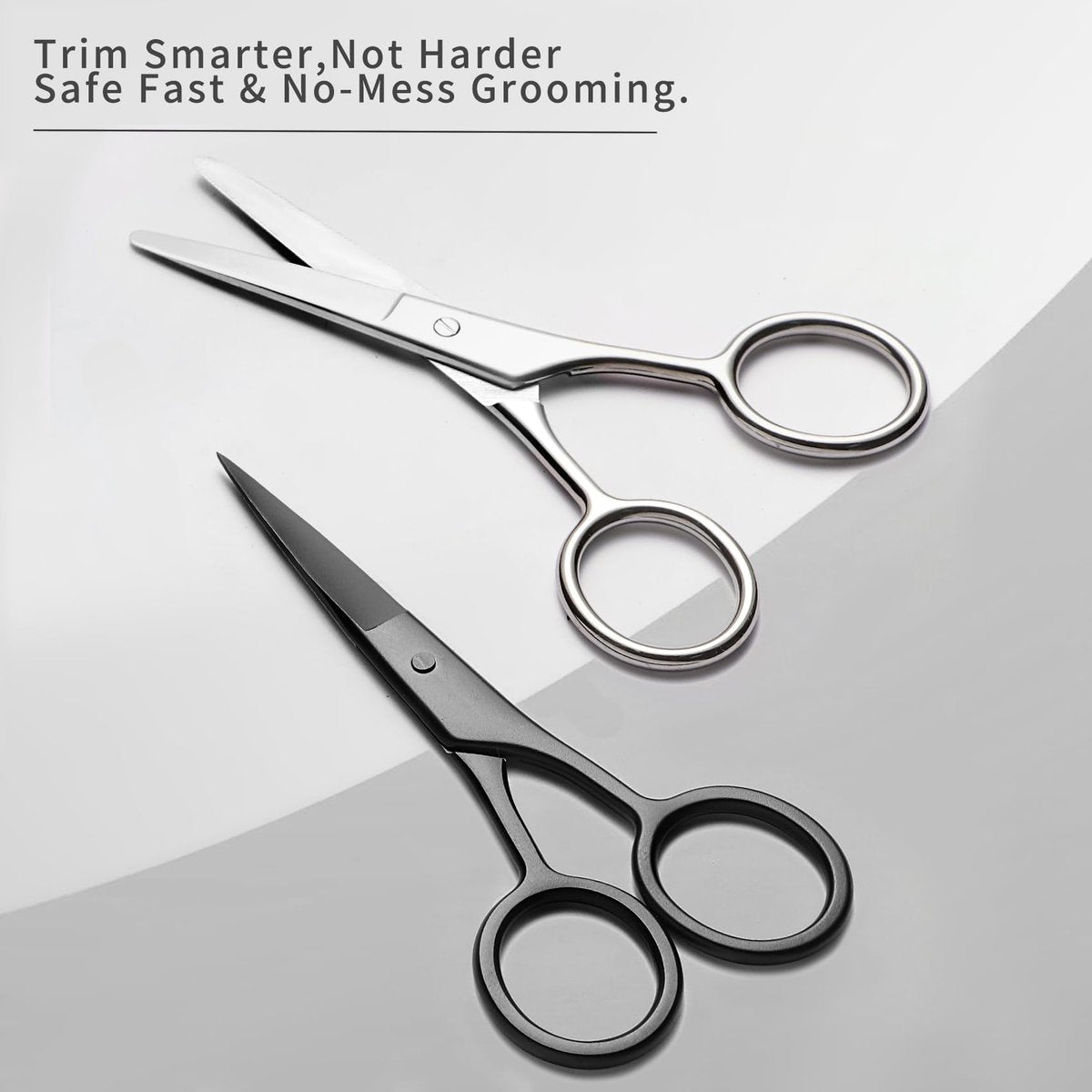 2PCS Small Grooming Scissors for Men and Women, Facial Hair Trimming Scissors with Straight & Rounded Safety Tips for Eyebrows, Nose Hair, Beard, Mustache, Eyelashes, and Ear Hair - Silver & Black - görsel 13