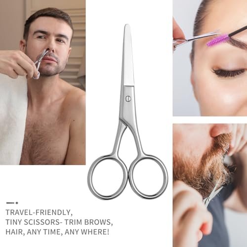 2PCS Small Grooming Scissors for Men and Women, Facial Hair Trimming Scissors with Straight & Rounded Safety Tips for Eyebrows, Nose Hair, Beard, Mustache, Eyelashes, and Ear Hair - Silver & Black - görsel 10