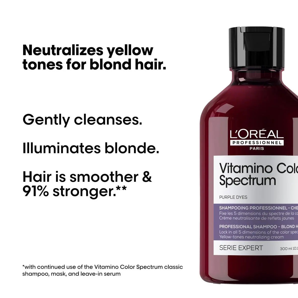 L'Oréal Professionnel Paris Vitamino Color Spectrum Purple Shampoo - Neutralizes Yellow Tones, Enhances Shine & Vibrancy, Maintains Day 1 Hair Color, Hydrates & Strengthens Blonde Hair Avelisse