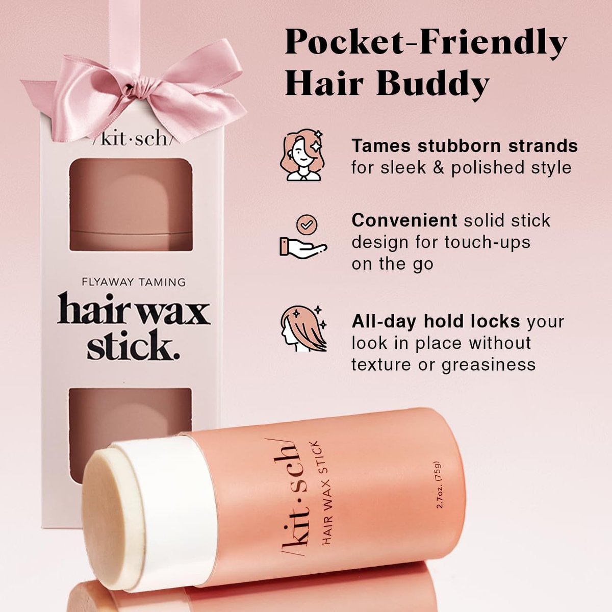 Kitsch Hair Wax Stick - Anti-Frizz & Fly Away Hair Tamer, No Residue Finishing Stick for Women & Men, All Day Hold Styling Product (2.7 oz) - görsel 3