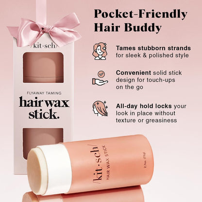 Kitsch Hair Wax Stick - Anti-Frizz & Fly Away Hair Tamer, No Residue Finishing Stick for Women & Men, All Day Hold Styling Product (2.7 oz)