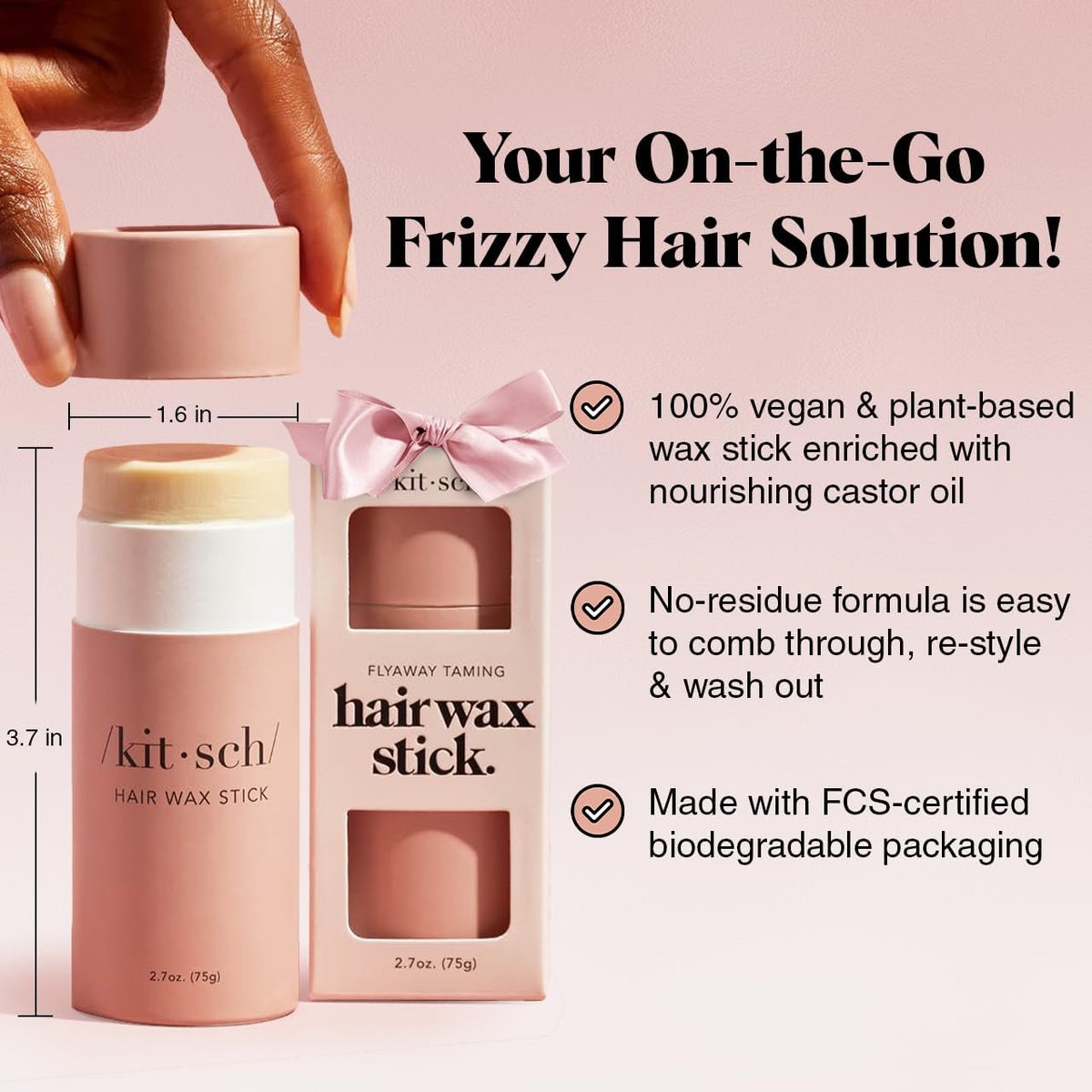 Kitsch Hair Wax Stick - Anti-Frizz & Fly Away Hair Tamer, No Residue Finishing Stick for Women & Men, All Day Hold Styling Product (2.7 oz) - görsel 5