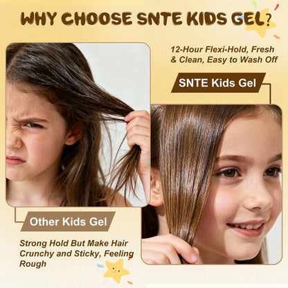Samnyte Hair Gel for Kids - Fly Away Hair Tamer, Styling Gel with Vitamin E, Flexible Hold for Boys & Girls, 3.4 Fl Oz