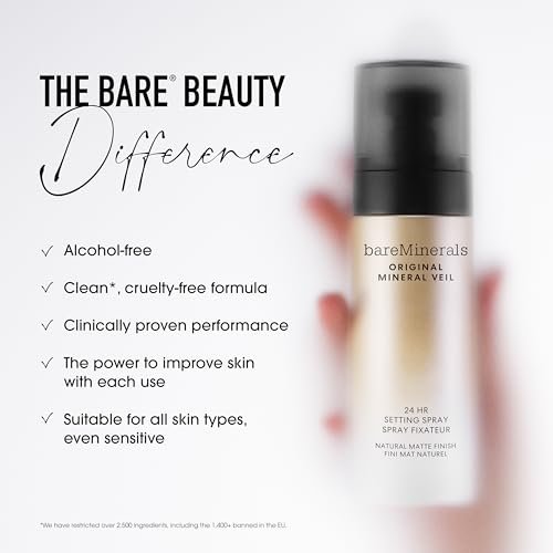 bareMinerals Original Mineral Veil Natural Matte Setting Spray, 24HR Makeup Lock & Oil Control, Alcohol-Free, Sweat & Transfer-Proof, Ultra-Fine Mist for Smooth, Matte Finish - görsel 8