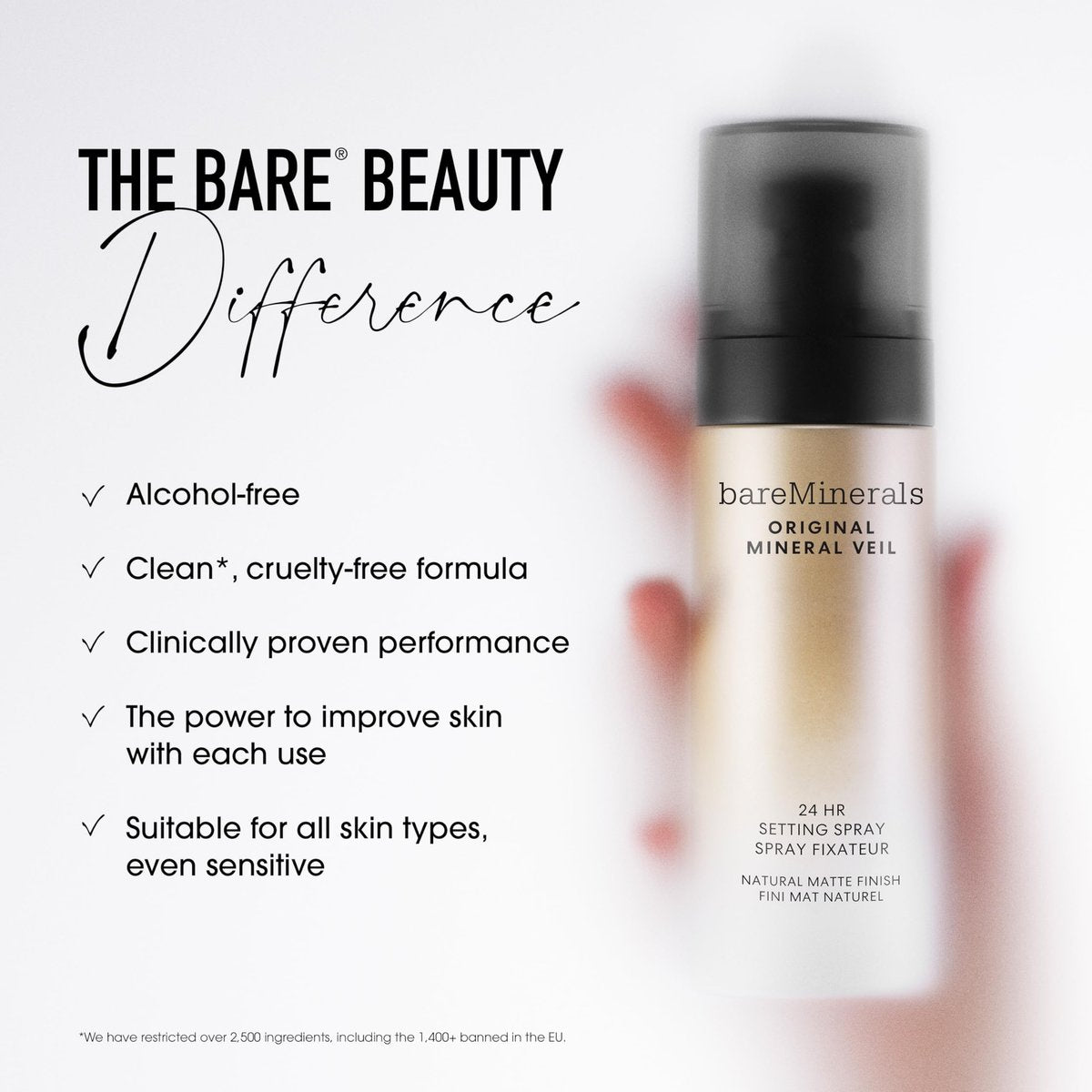 bareMinerals Original Mineral Veil Natural Matte Setting Spray, 24HR Makeup Lock & Oil Control, Alcohol-Free, Sweat & Transfer-Proof, Ultra-Fine Mist for Smooth, Matte Finish - görsel 7