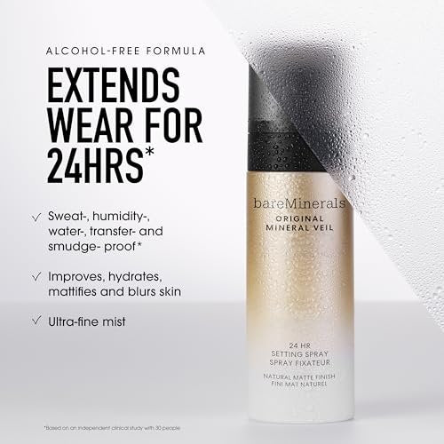 bareMinerals Original Mineral Veil Natural Matte Setting Spray, 24HR Makeup Lock & Oil Control, Alcohol-Free, Sweat & Transfer-Proof, Ultra-Fine Mist for Smooth, Matte Finish - görsel 6