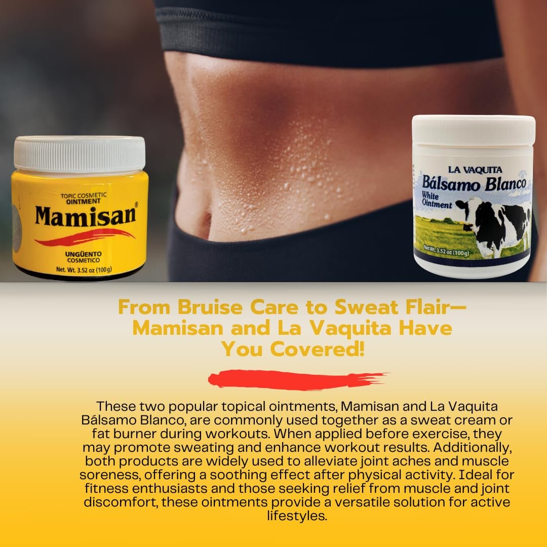Cosmetic Ointment & La Vaquita Bálsamo Blanco (3.52 oz Each) for Sweating, Fat Burning, Joint Relief, and Muscle Recovery Avelisse