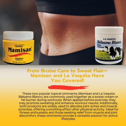Cosmetic Ointment & La Vaquita Bálsamo Blanco (3.52 oz Each) for Sweating, Fat Burning, Joint Relief, and Muscle Recovery Avelisse