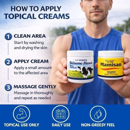 Cosmetic Ointment & La Vaquita Bálsamo Blanco (3.52 oz Each) for Sweating, Fat Burning, Joint Relief, and Muscle Recovery Avelisse