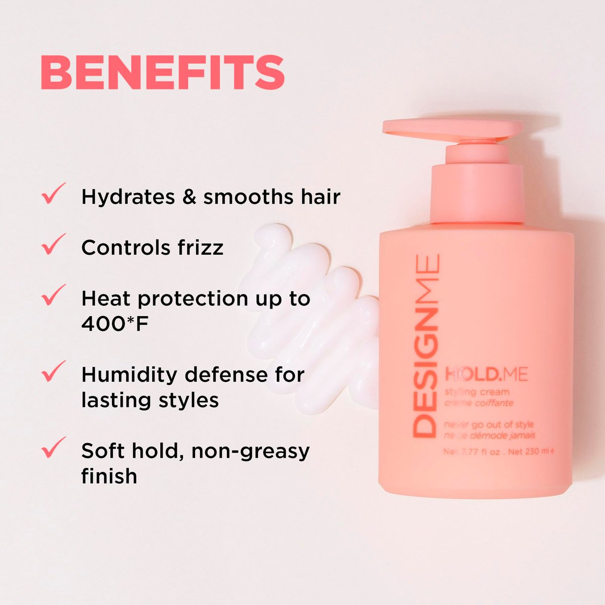 Design.Me HOLD.ME Styling Cream - Hair Smoothing Cream for Blowouts & Sleek Looks, Hydrating, Tames Frizz & Flyaways, Adds Shine & Soft Hold for All Hair Types Avelisse