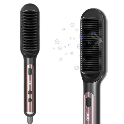 Faytion Hair Straightener Brush with 9 Temperatures - Negative Ionic Straightening Brush for Hair Care, Ceramic Straightener Comb with Anti-Scald Design, 30s Fast Heating & Auto-Off, Dual Voltage (Rose Gold)