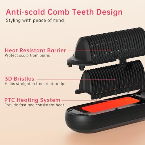 Faytion Hair Straightener Brush with 9 Temperatures - Negative Ionic Straightening Brush for Hair Care, Ceramic Straightener Comb with Anti-Scald Design, 30s Fast Heating & Auto-Off, Dual Voltage (Rose Gold) - görsel 6