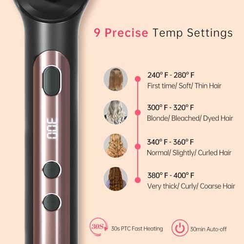 Faytion Hair Straightener Brush with 9 Temperatures - Negative Ionic Straightening Brush for Hair Care, Ceramic Straightener Comb with Anti-Scald Design, 30s Fast Heating & Auto-Off, Dual Voltage (Rose Gold) - görsel 10
