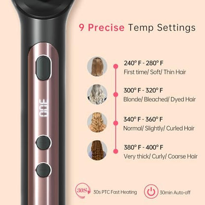 Faytion Hair Straightener Brush with 9 Temperatures - Negative Ionic Straightening Brush for Hair Care, Ceramic Straightener Comb with Anti-Scald Design, 30s Fast Heating & Auto-Off, Dual Voltage (Rose Gold)