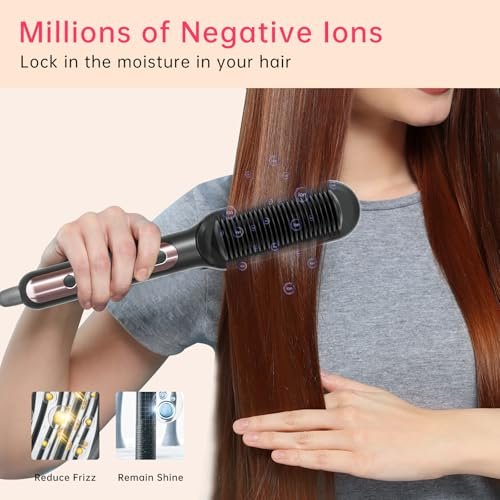 Faytion Hair Straightener Brush with 9 Temperatures - Negative Ionic Straightening Brush for Hair Care, Ceramic Straightener Comb with Anti-Scald Design, 30s Fast Heating & Auto-Off, Dual Voltage (Rose Gold) - görsel 8