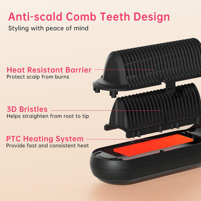 Faytion Hair Straightener Brush with 9 Temperatures - Negative Ionic Straightening Brush for Hair Care, Ceramic Straightener Comb with Anti-Scald Design, 30s Fast Heating & Auto-Off, Dual Voltage (Rose Gold)