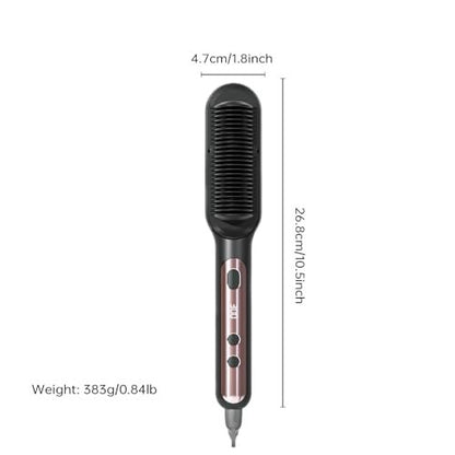Faytion Hair Straightener Brush with 9 Temperatures - Negative Ionic Straightening Brush for Hair Care, Ceramic Straightener Comb with Anti-Scald Design, 30s Fast Heating & Auto-Off, Dual Voltage (Rose Gold)
