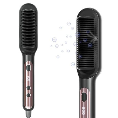 Faytion Hair Straightener Brush with 9 Temperatures - Negative Ionic Straightening Brush for Hair Care, Ceramic Straightener Comb with Anti-Scald Design, 30s Fast Heating & Auto-Off, Dual Voltage (Rose Gold)