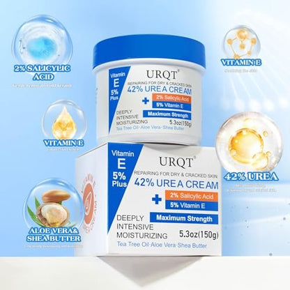 42% Urea Cream for Dry & Cracked Skin - Maximum Strength Foot & Hand Cream with 2% Salicylic Acid, 5% Vitamin E, Tea Tree Oil, Aloe Vera, Shea Butter - Moisturizer & Skin Repair Cream for Feet
