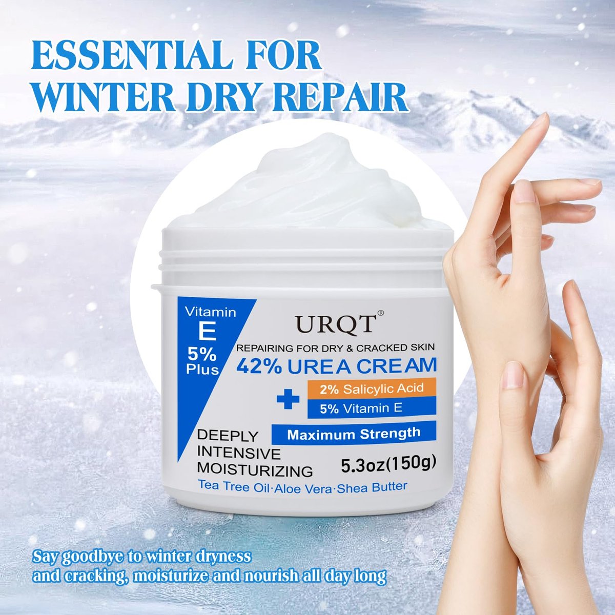 42% Urea Cream for Dry & Cracked Skin - Maximum Strength Foot & Hand Cream with 2% Salicylic Acid, 5% Vitamin E, Tea Tree Oil, Aloe Vera, Shea Butter - Moisturizer & Skin Repair Cream for Feet - görsel 15