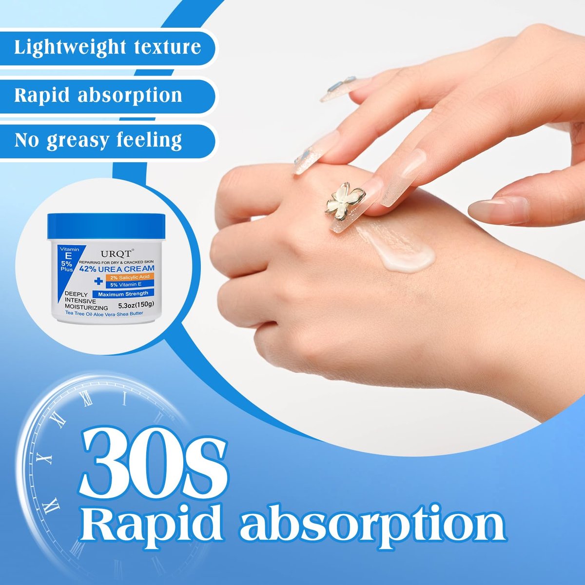 42% Urea Cream for Dry & Cracked Skin - Maximum Strength Foot & Hand Cream with 2% Salicylic Acid, 5% Vitamin E, Tea Tree Oil, Aloe Vera, Shea Butter - Moisturizer & Skin Repair Cream for Feet - görsel 13
