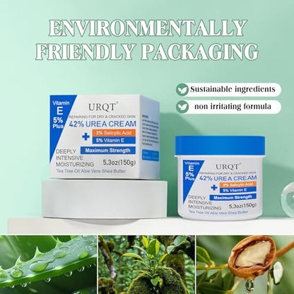 42% Urea Cream for Dry & Cracked Skin - Maximum Strength Foot & Hand Cream with 2% Salicylic Acid, 5% Vitamin E, Tea Tree Oil, Aloe Vera, Shea Butter - Moisturizer & Skin Repair Cream for Feet