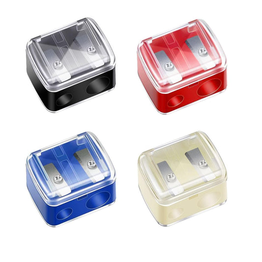 4 Pack Dual Hole Makeup Pencil Sharpener - Stainless Steel Blades for Lip Liner, Eyeliner & Brow Pencils - Manual Cosmetic Sharpener for Women & Makeup Artists