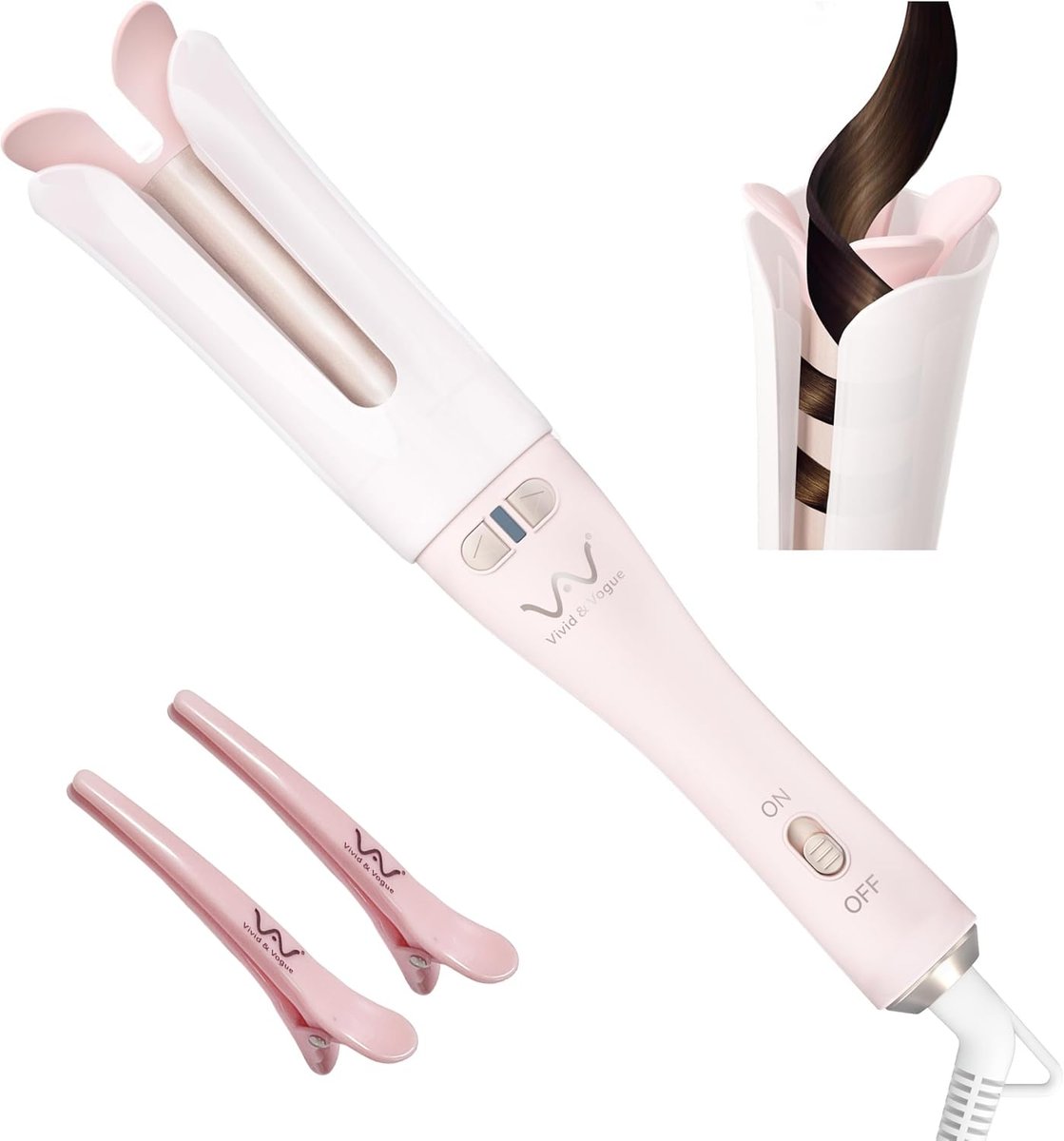 VAV Rotating Hair Curler & Automatic Curling Iron - 1.25-Inch Barrel for Medium/Long Hair, Tangle-Free, Speedy Curls, 392°F, Easy to Use for Beginners (Pink) - görsel 1