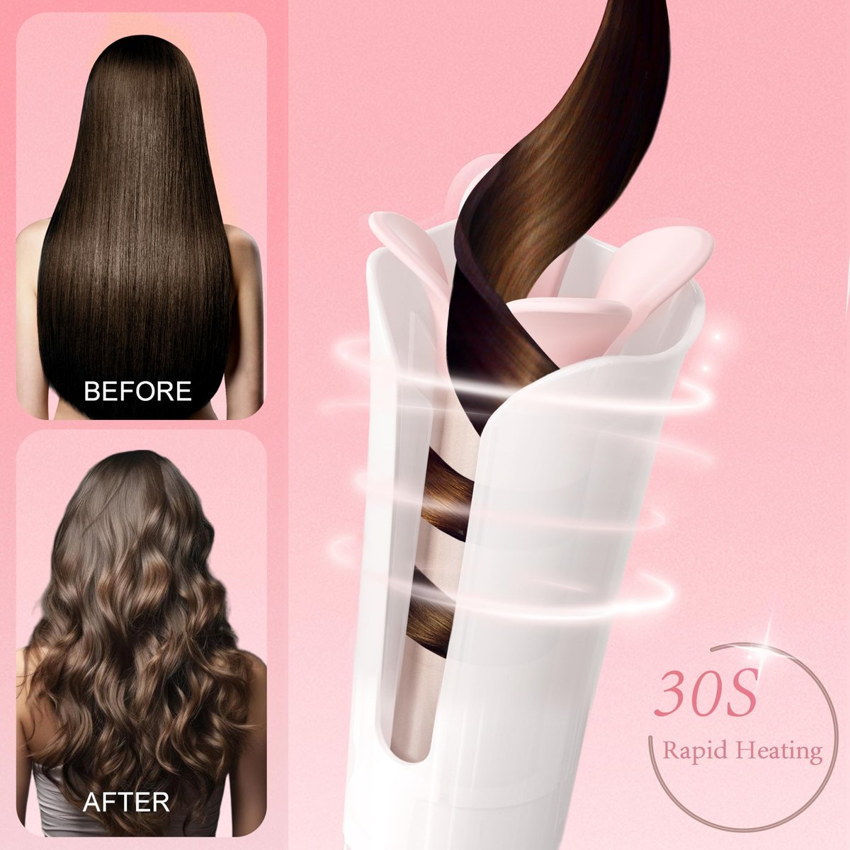 VAV Rotating Hair Curler & Automatic Curling Iron - 1.25-Inch Barrel for Medium/Long Hair, Tangle-Free, Speedy Curls, 392°F, Easy to Use for Beginners (Pink) - görsel 5