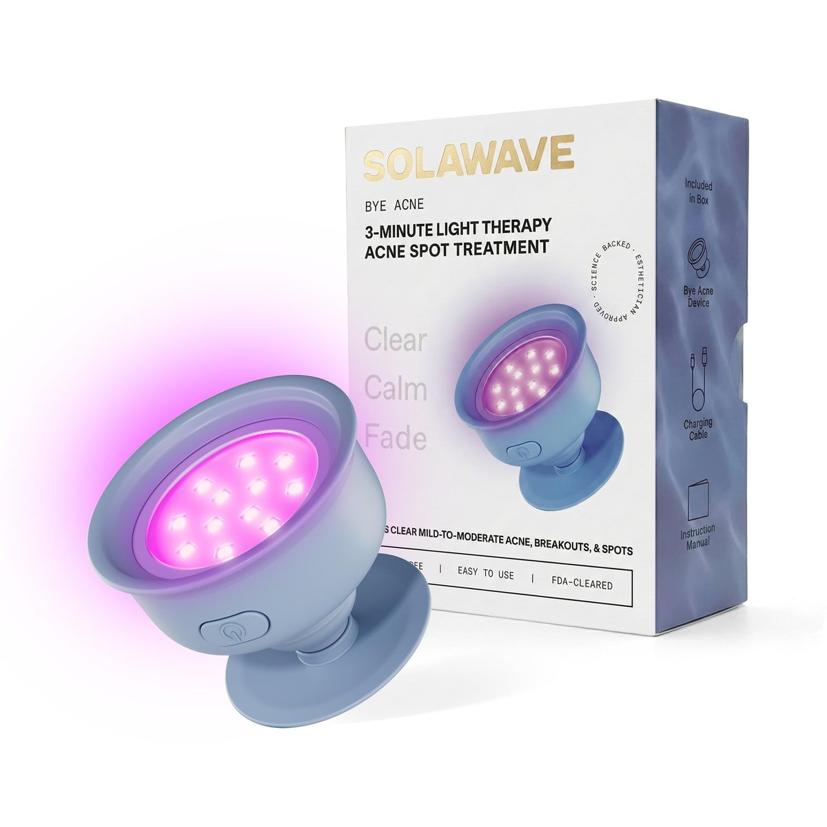 Solawave Bye Acne: Blue & Red Light Therapy Wand for Face & Body – LED Device Reduces Redness, Pimples, Zits & Blemishes, Calms Inflammation, 3-Min Treatment, Easy to Use Avelisse