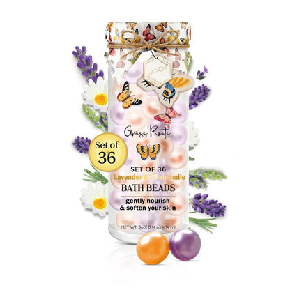 Grass Roots Lavender & Chamomile Bath Oil Beads (Set of 36) – Essential Oil Soaked Pearls for Soft, Nourished Skin Avelisse
