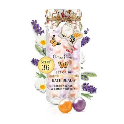 Grass Roots Lavender & Chamomile Bath Oil Beads (Set of 36) – Essential Oil Soaked Pearls for Soft, Nourished Skin Avelisse