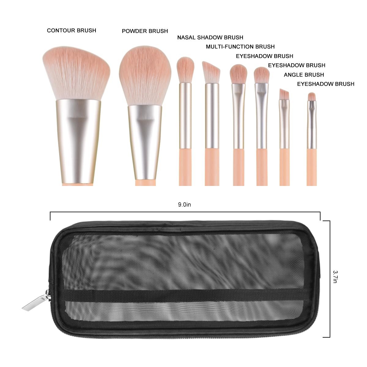 ACOSBRUOP 8-Piece Makeup Brush Set with Delicacy Case - Black Aluminum Cosmetic Brushes Avelisse
