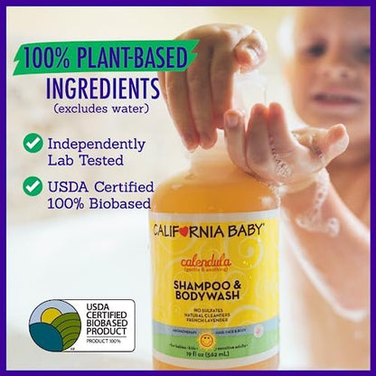 California Baby Kids Shampoo + Body Wash | Calendula | Soothing Skin Care for Kids & Teens | 100% Plant-Based | Lavender Scent | Hypoallergenic | 19 oz
