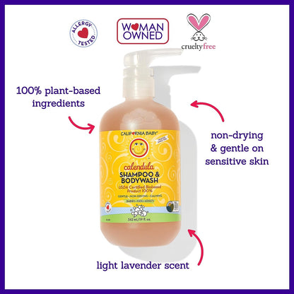 California Baby Kids Shampoo + Body Wash | Calendula | Soothing Skin Care for Kids & Teens | 100% Plant-Based | Lavender Scent | Hypoallergenic | 19 oz