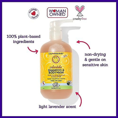 California Baby Kids Shampoo + Body Wash | Calendula | Soothing Skin Care for Kids & Teens | 100% Plant-Based | Lavender Scent | Hypoallergenic | 19 oz
