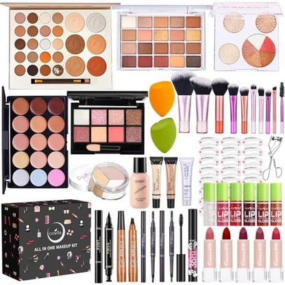 All-in-One Makeup Kit for Women - Full Makeup Set with Eyeshadow Palette, Concealer, Lipstick, Eyeliner, Eyebrow Stencils, Mascara & Cosmetic Brush Set Avelisse