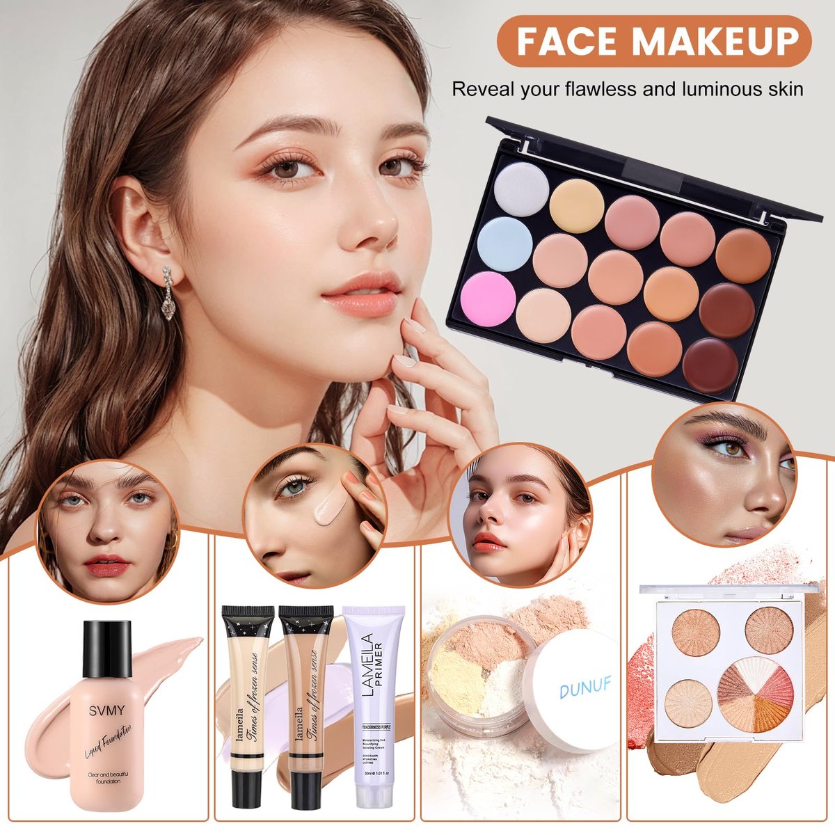 All-in-One Makeup Kit for Women - Full Makeup Set with Eyeshadow Palette, Concealer, Lipstick, Eyeliner, Eyebrow Stencils, Mascara & Cosmetic Brush Set Avelisse