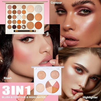 All-in-One Makeup Kit for Women - Full Makeup Set with Eyeshadow Palette, Concealer, Lipstick, Eyeliner, Eyebrow Stencils, Mascara & Cosmetic Brush Set Avelisse
