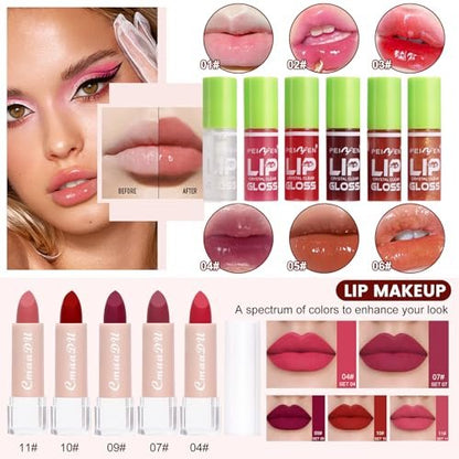 All-in-One Makeup Kit for Women - Full Makeup Set with Eyeshadow Palette, Concealer, Lipstick, Eyeliner, Eyebrow Stencils, Mascara & Cosmetic Brush Set Avelisse
