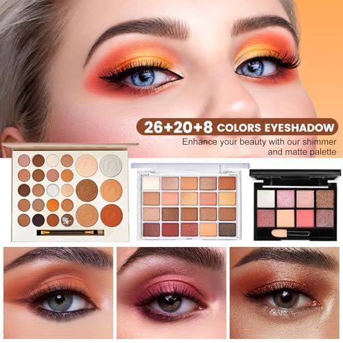 All-in-One Makeup Kit for Women - Full Makeup Set with Eyeshadow Palette, Concealer, Lipstick, Eyeliner, Eyebrow Stencils, Mascara & Cosmetic Brush Set Avelisse