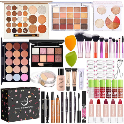 All-in-One Makeup Kit for Women - Full Makeup Set with Eyeshadow Palette, Concealer, Lipstick, Eyeliner, Eyebrow Stencils, Mascara & Cosmetic Brush Set Avelisse