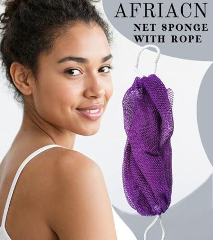 SPMKTBOZAI African Net Sponge Authentic – 2 Pack Exfoliating Back Scrubber for Shower (Purple & Rose Red)