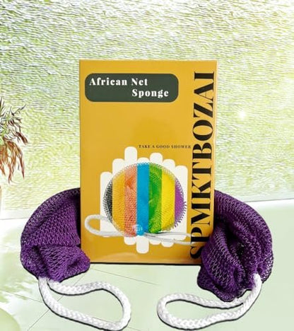 SPMKTBOZAI African Net Sponge Authentic – 2 Pack Exfoliating Back Scrubber for Shower (Purple & Rose Red)