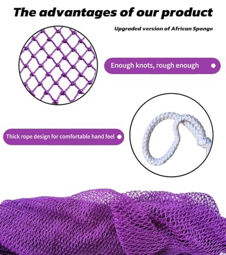 SPMKTBOZAI African Net Sponge Authentic – 2 Pack Exfoliating Back Scrubber for Shower (Purple & Rose Red) - görsel 6