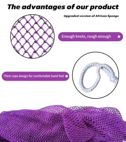 SPMKTBOZAI African Net Sponge Authentic – 2 Pack Exfoliating Back Scrubber for Shower (Purple & Rose Red)