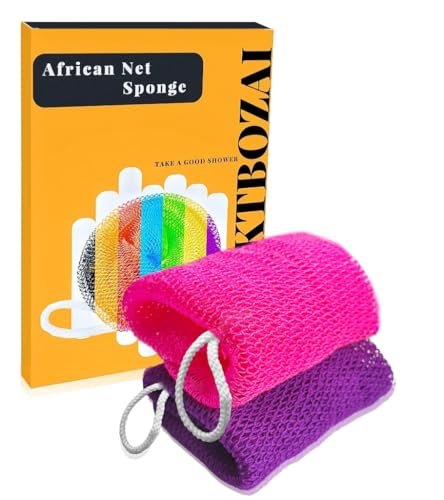 SPMKTBOZAI African Net Sponge Authentic – 2 Pack Exfoliating Back Scrubber for Shower (Purple & Rose Red) - görsel 2