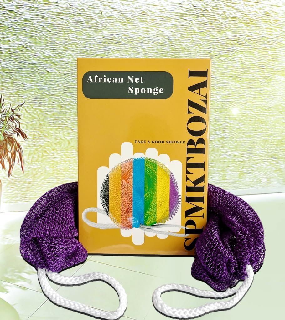 SPMKTBOZAI African Net Sponge Authentic – 2 Pack Exfoliating Back Scrubber for Shower (Purple & Rose Red) - görsel 7